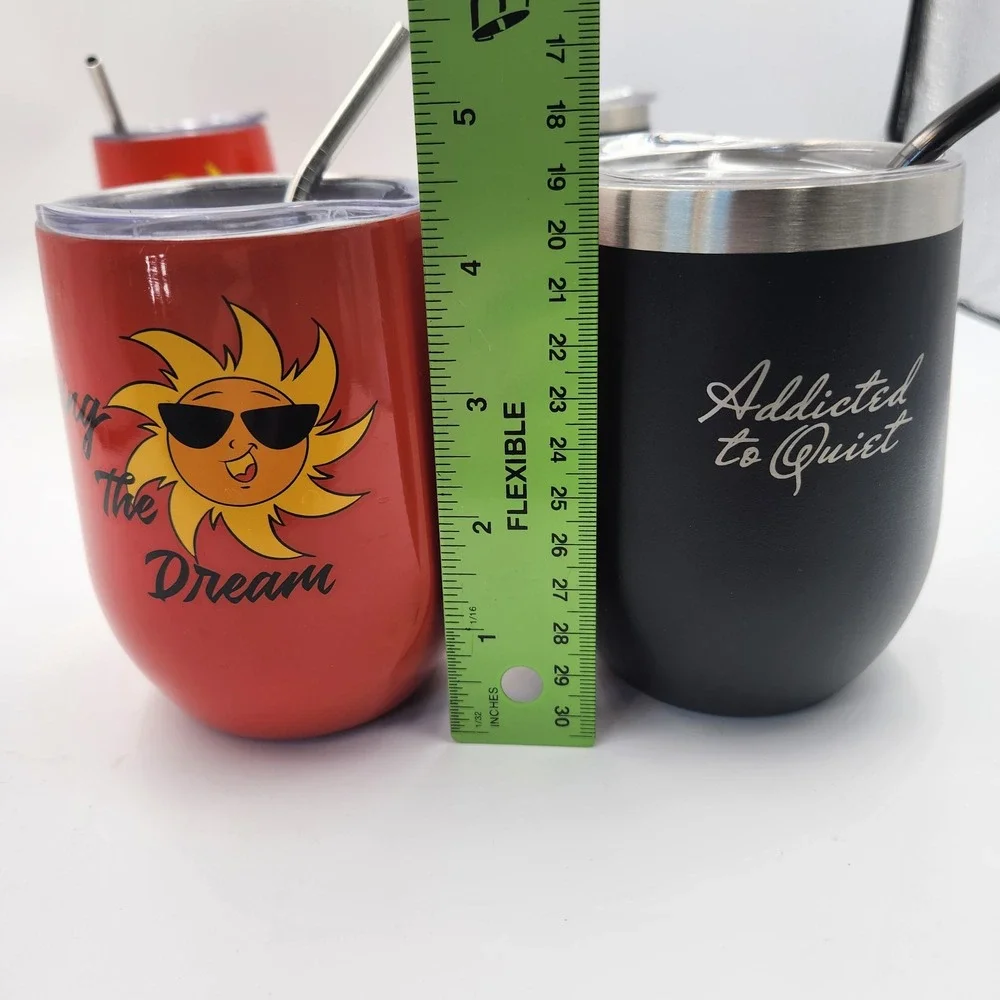 Insulated Wine Tumbler Set of 4 2 are Rosato Bay All have Lids and Straws Spirts